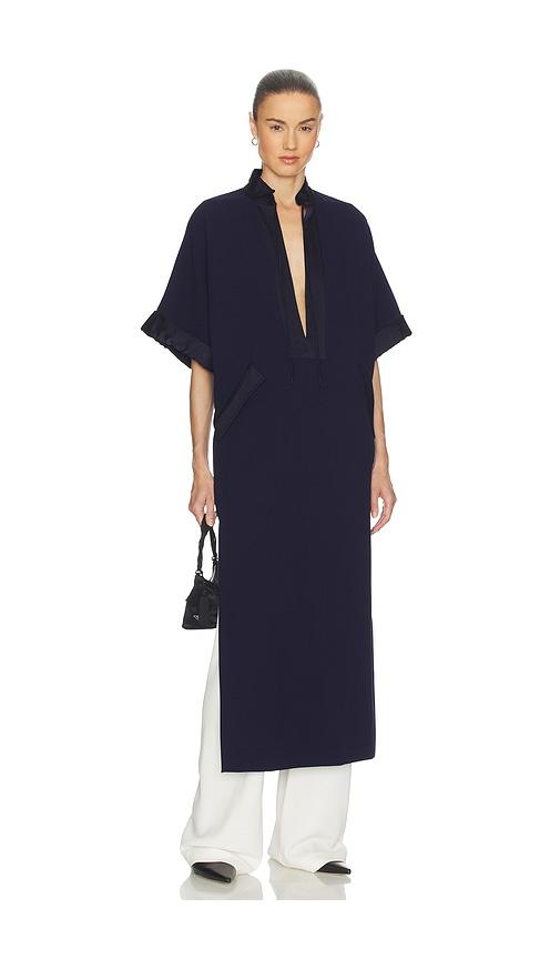 helsa the magda dress in thick crepe in navy.