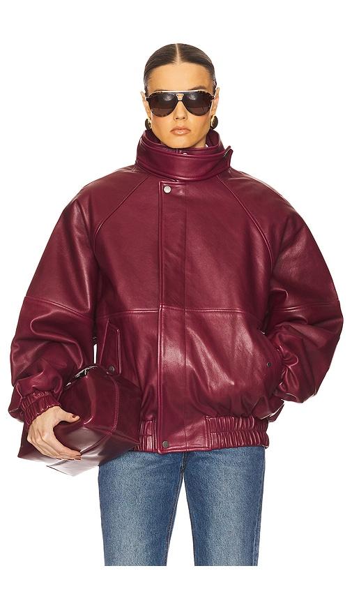 helsa the oversized leather bomber in burgundy.