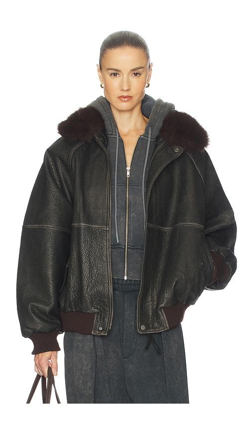 helsa the oversized leather bomber with faux fur collar in black.