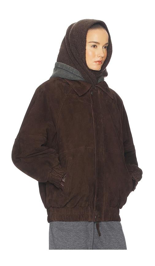 helsa the oversized suede bomber in brown.