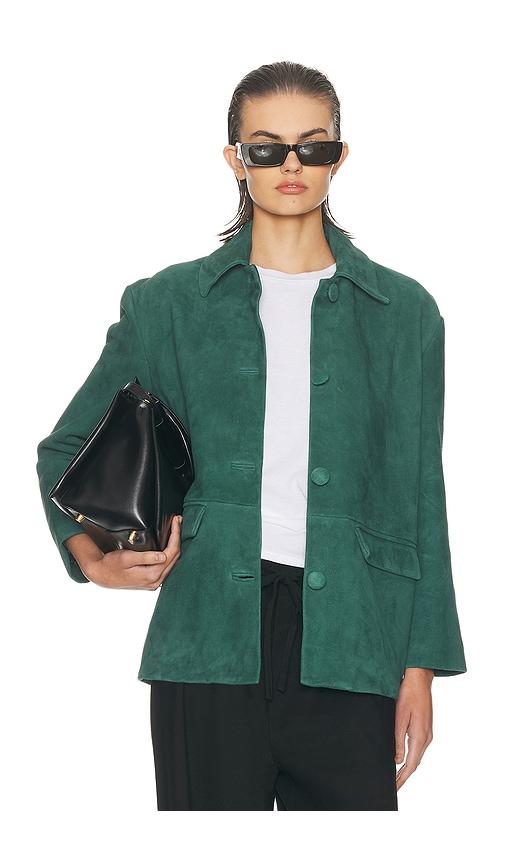 helsa the schoolhouse jacket in suede in green.