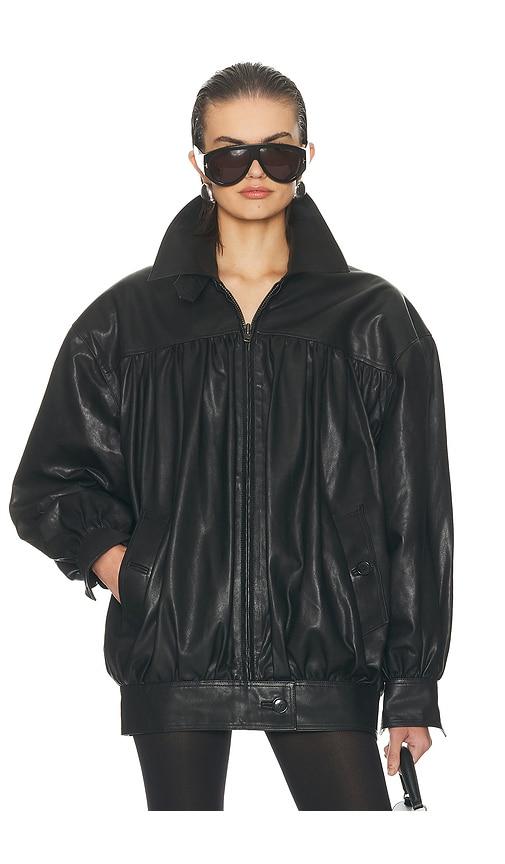 helsa the shirred oversized leather jacket in black.