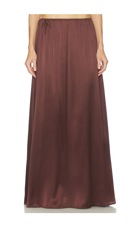 helsa the silk charmeuse maxi skirt in chocolate.