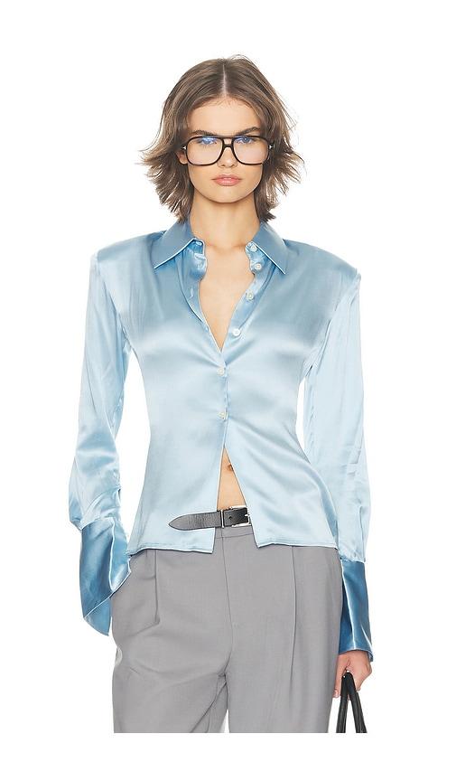 helsa the silk charmeuse shirt in baby blue.