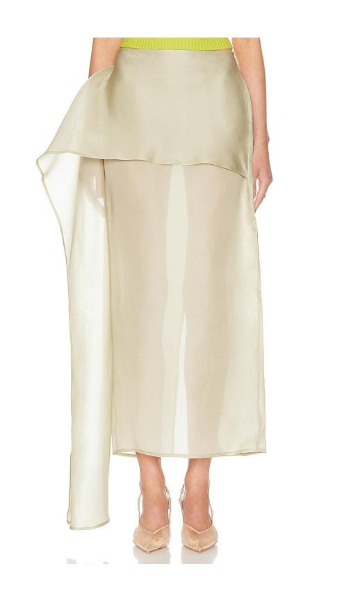 helsa the silk gazar skirt with drape in taupe.