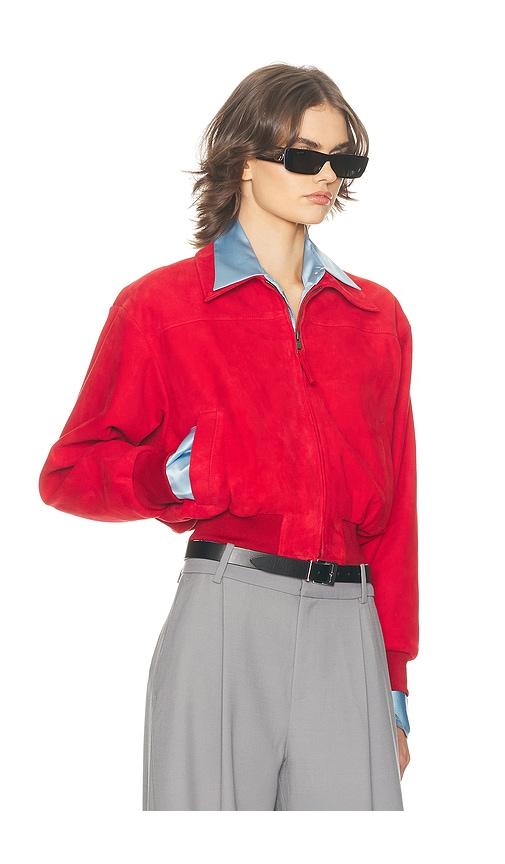 helsa the suede zip bomber in red.