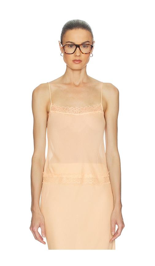 helsa viscose satin cami with lace in beige.