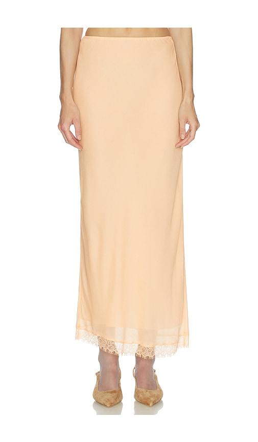 helsa viscose satin slip skirt with lace in beige. - size l (also in xxs, xs, s, m)