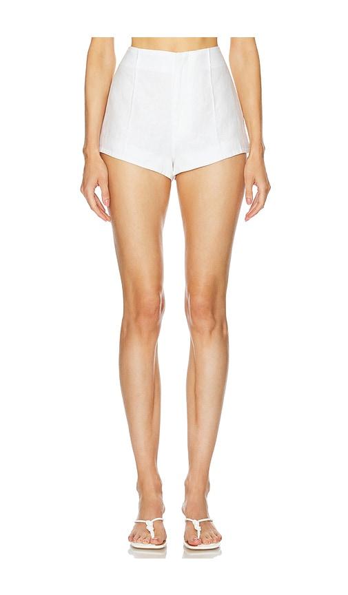 helsa washed linen micro short in white.