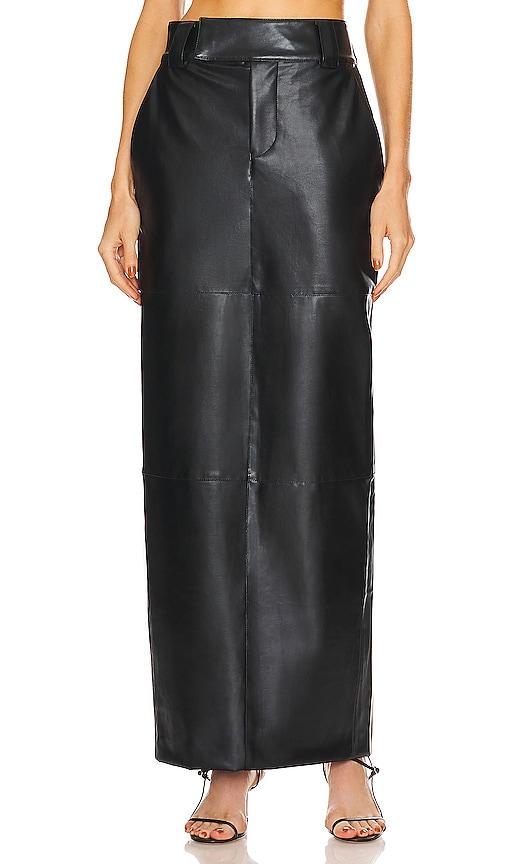 helsa waterbased faux leather midi skirt in black.