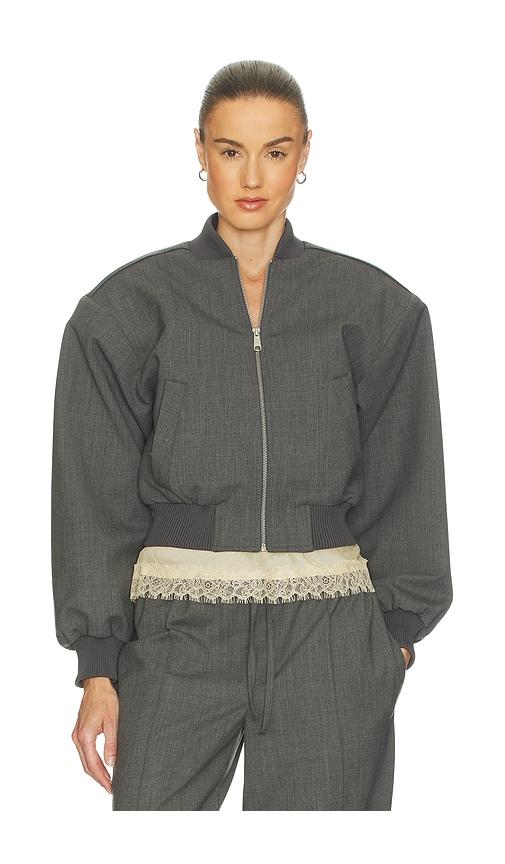 helsa wool blend bomber jacket in grey.