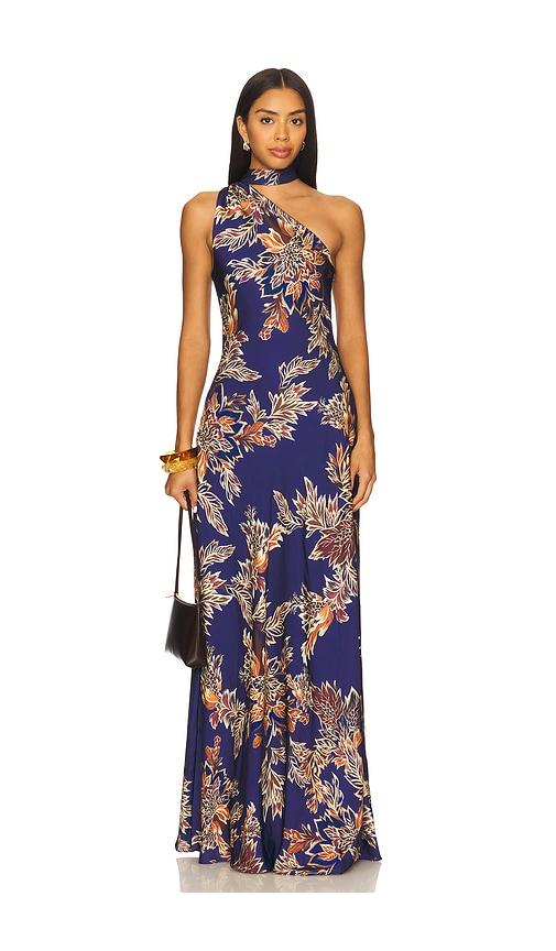 hemant and nandita bias maxi dress with sash in navy.