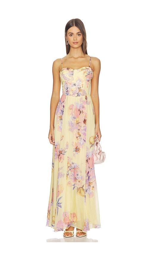 hemant and nandita corseted long dress in lemon.