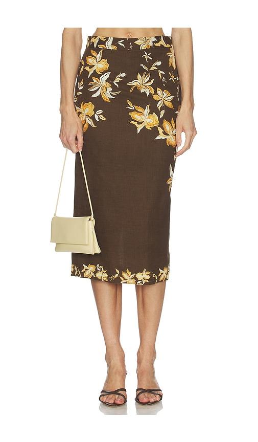 hemant and nandita fitted midi skirt in brown.
