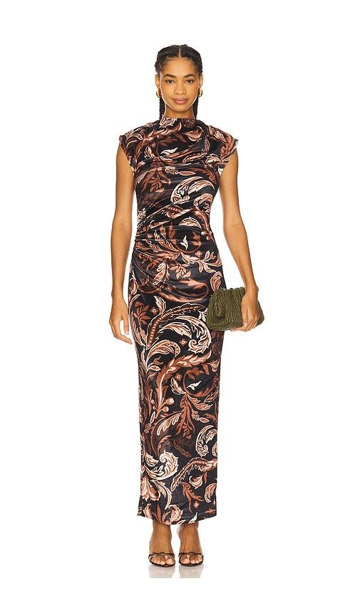 hemant and nandita mock neck midi dress in black,rust.