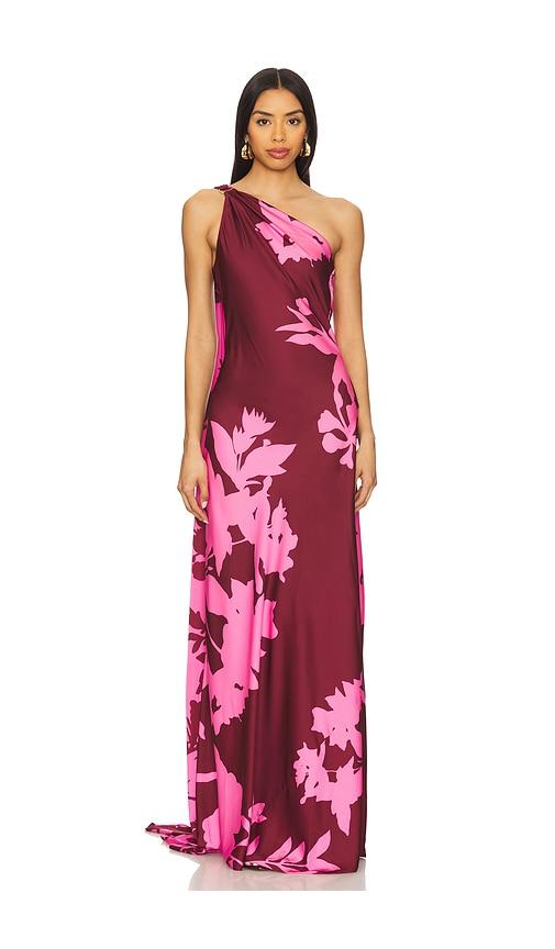 hemant and nandita one shoulder long dress in red.