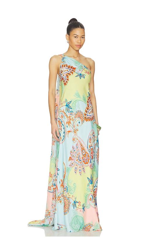 hemant and nandita one shoulder sash dress in baby blue.