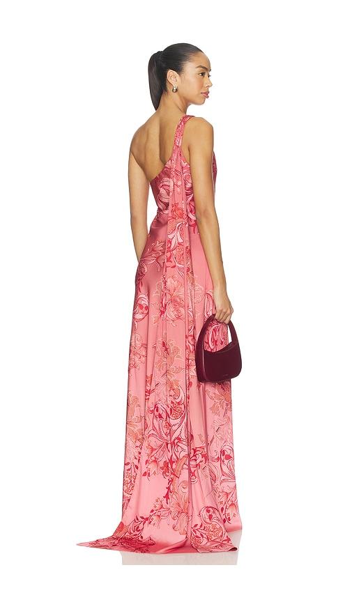 hemant and nandita one shoulder sash dress in coral.