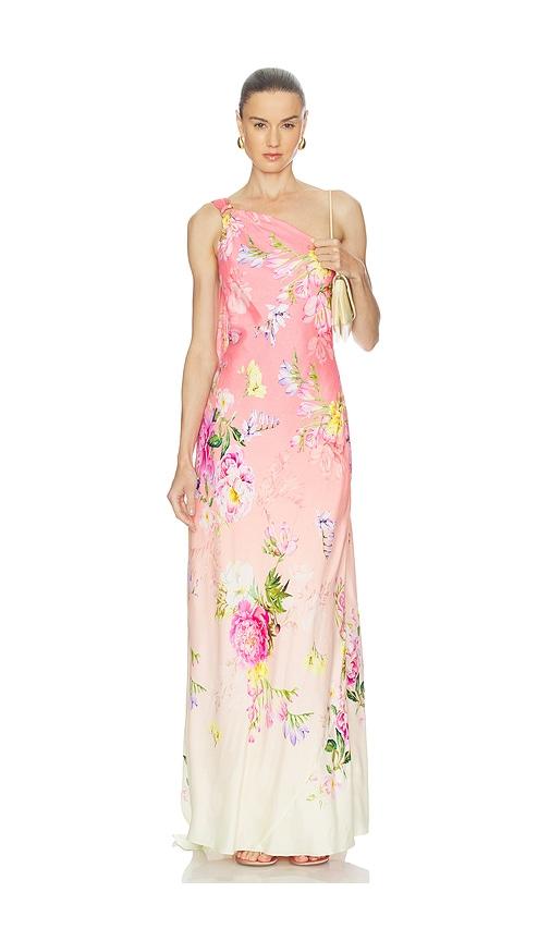 hemant and nandita one shoulder sash dress in pink.