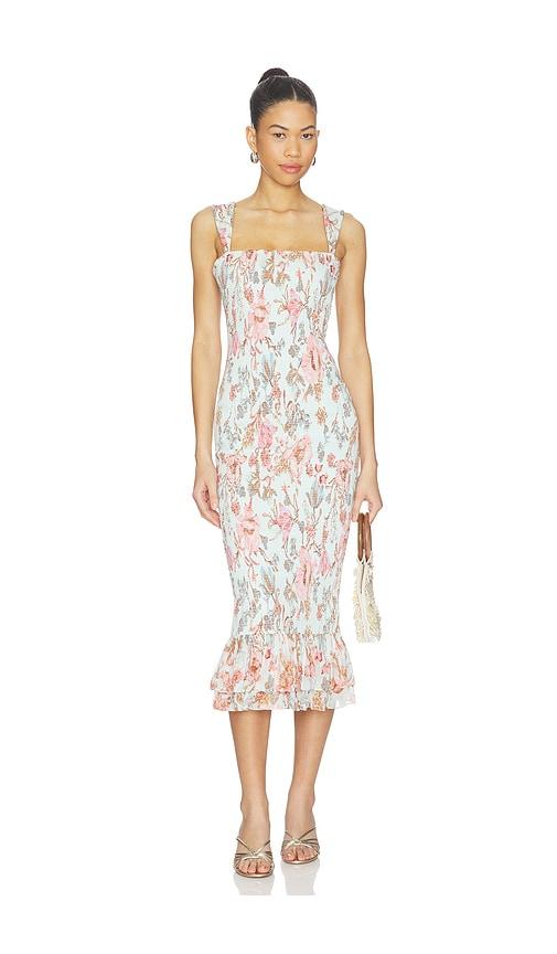 hemant and nandita smocked midi dress in blue.