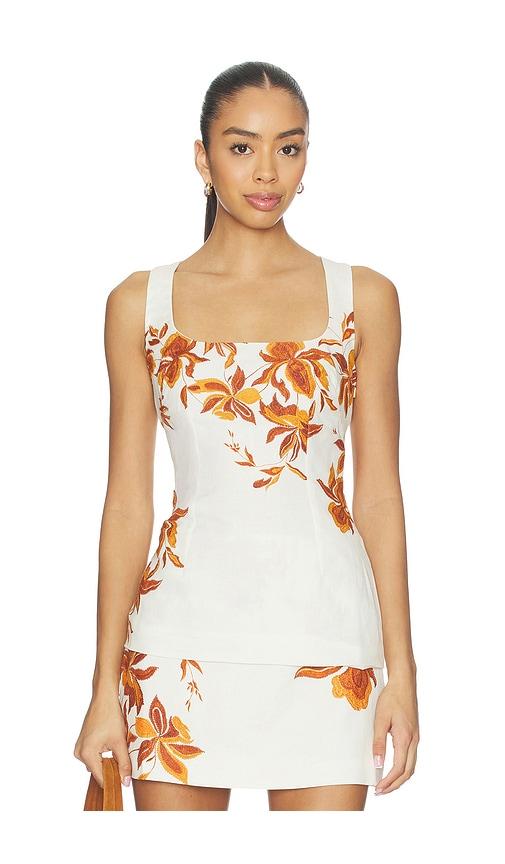 hemant and nandita square neck top in ivory, orange.