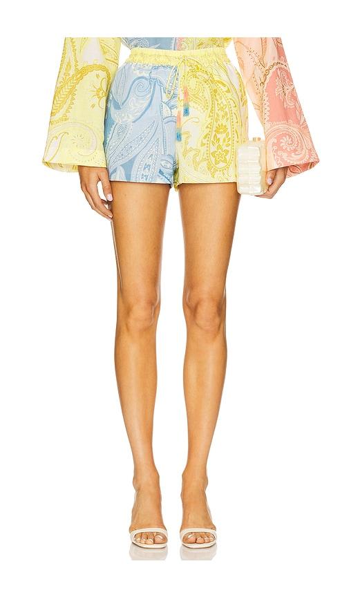 hemant and nandita waist elasticated short in blue,yellow.