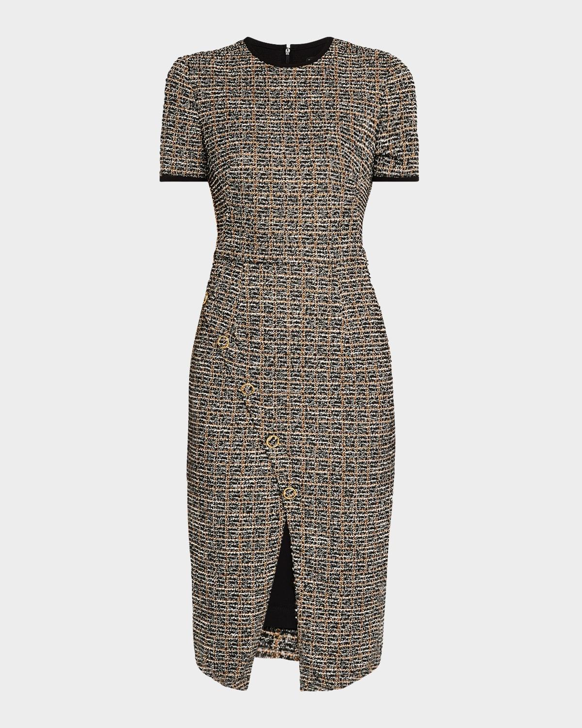 henderson front-slit tweed midi sheath dress