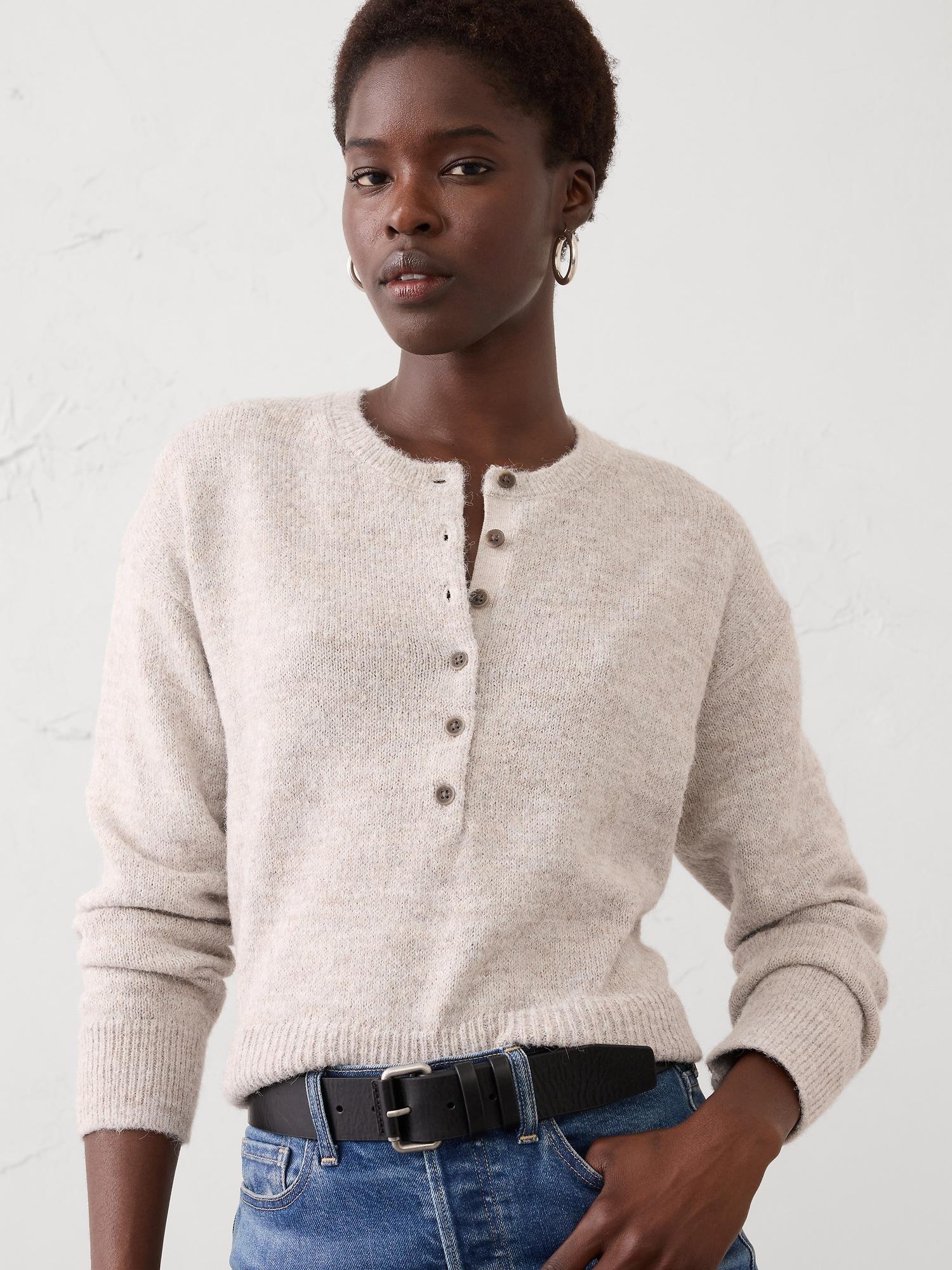 henley brushed pullover sweater