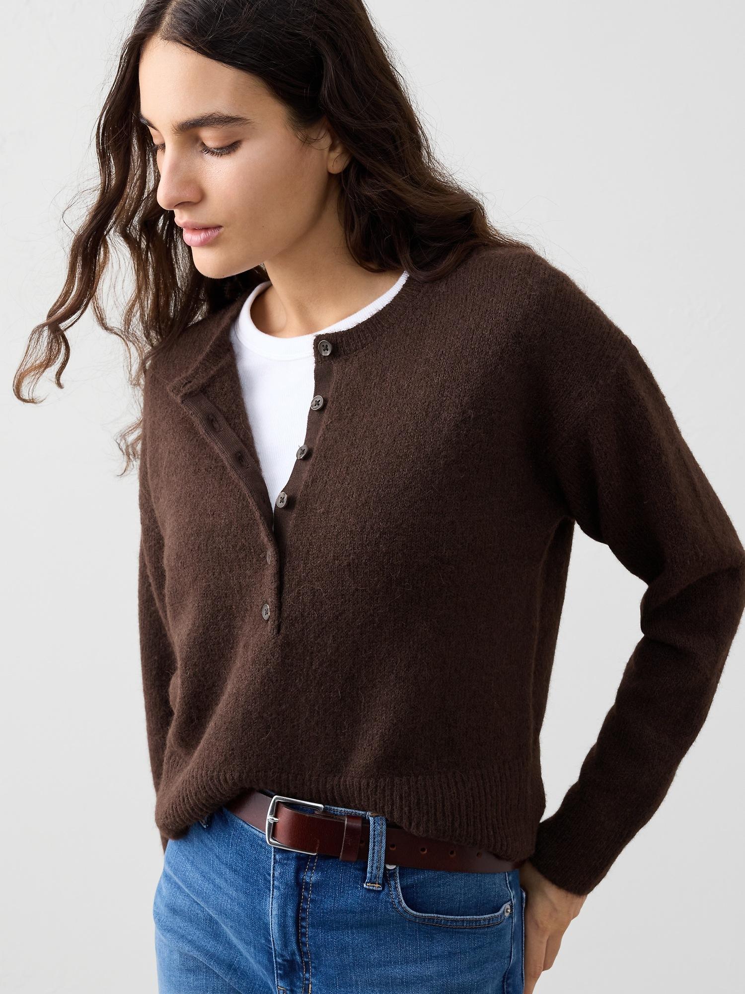 henley brushed pullover sweater