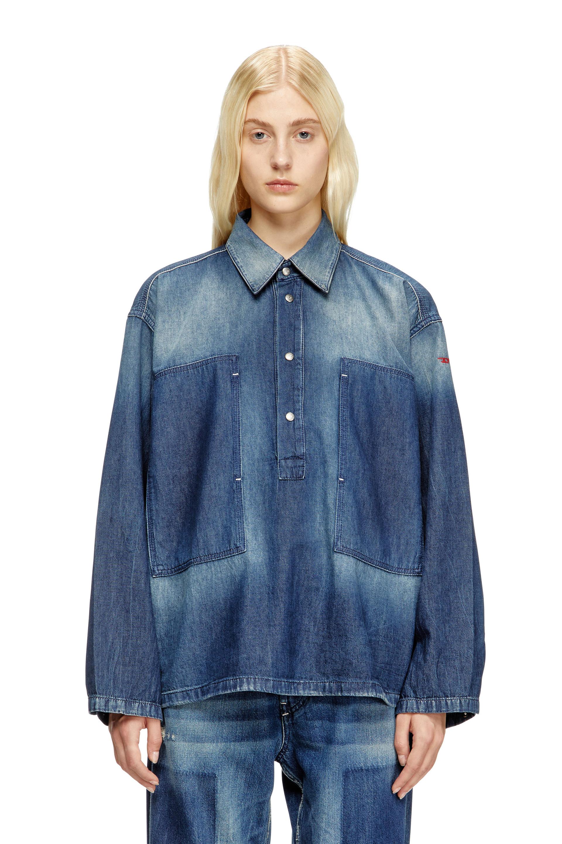 henley top in contrast-effect denim