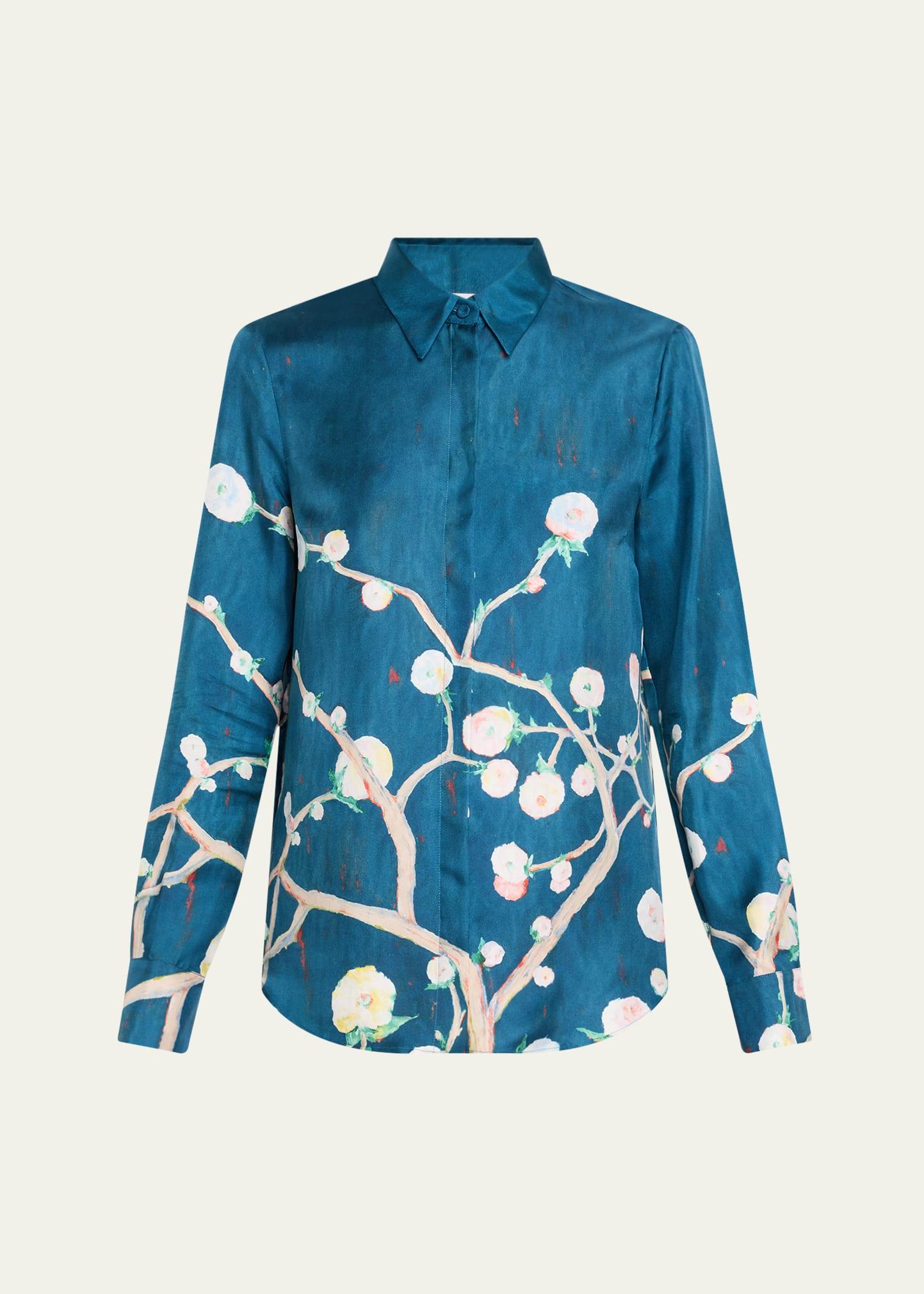 henri painterly-print silk button-down blouse