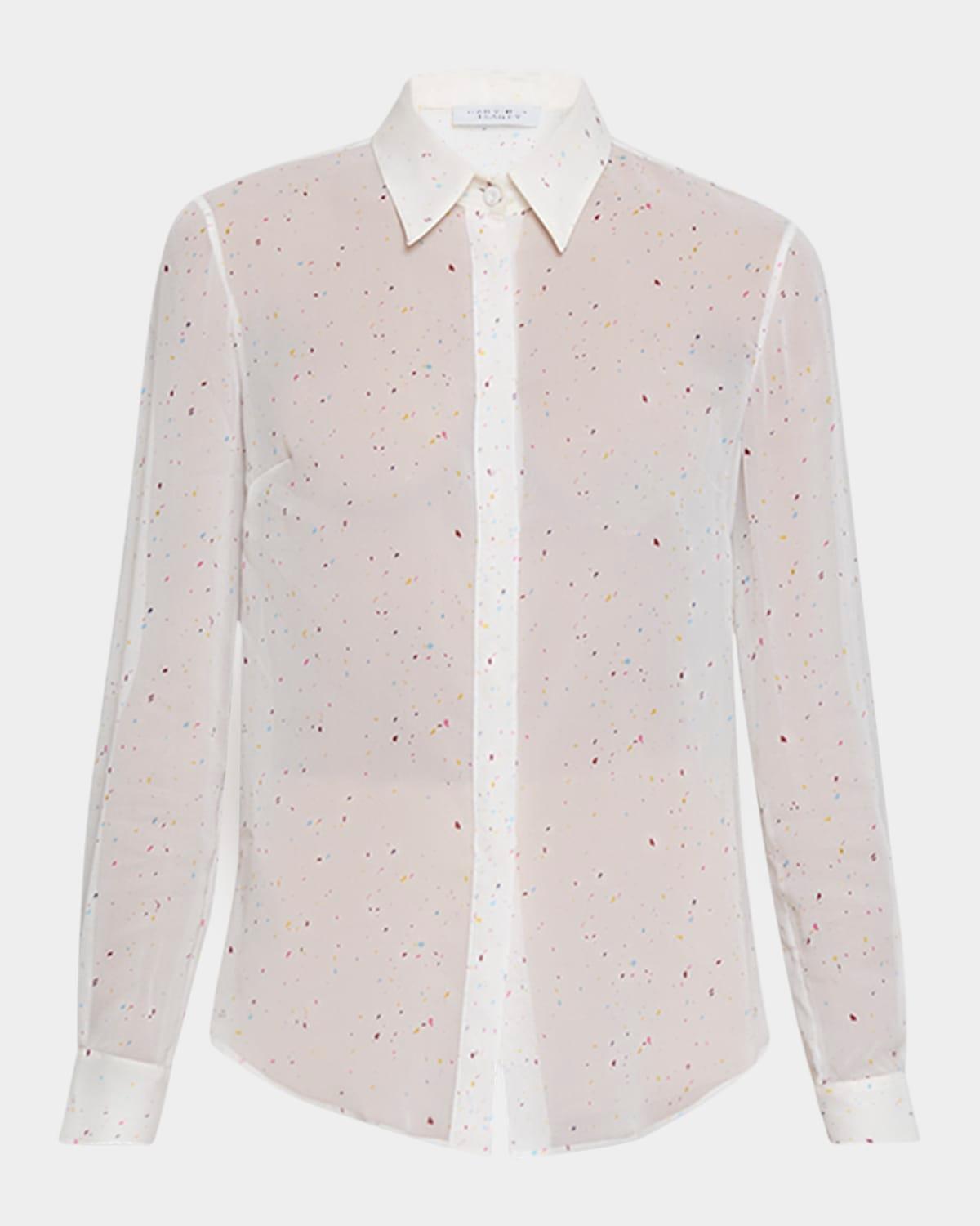 henri speckled silk button-down blouse
