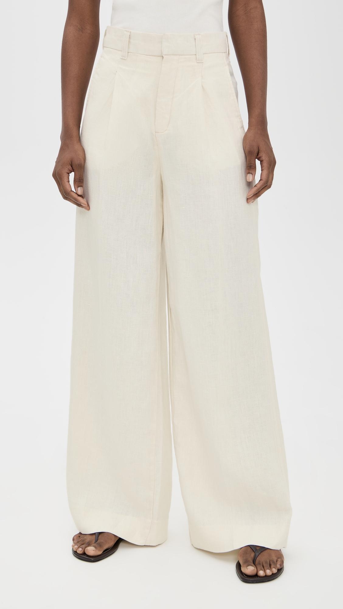 hepburn pleated wide leg high rise linen pants