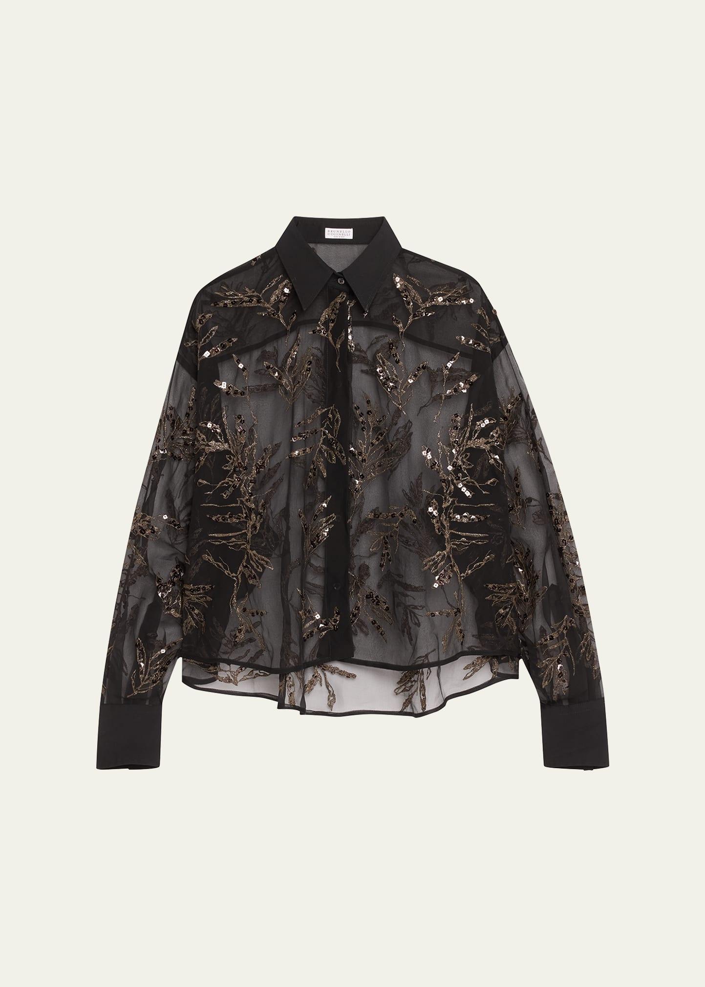 herbarium embroidered crispy silk organza shirt
