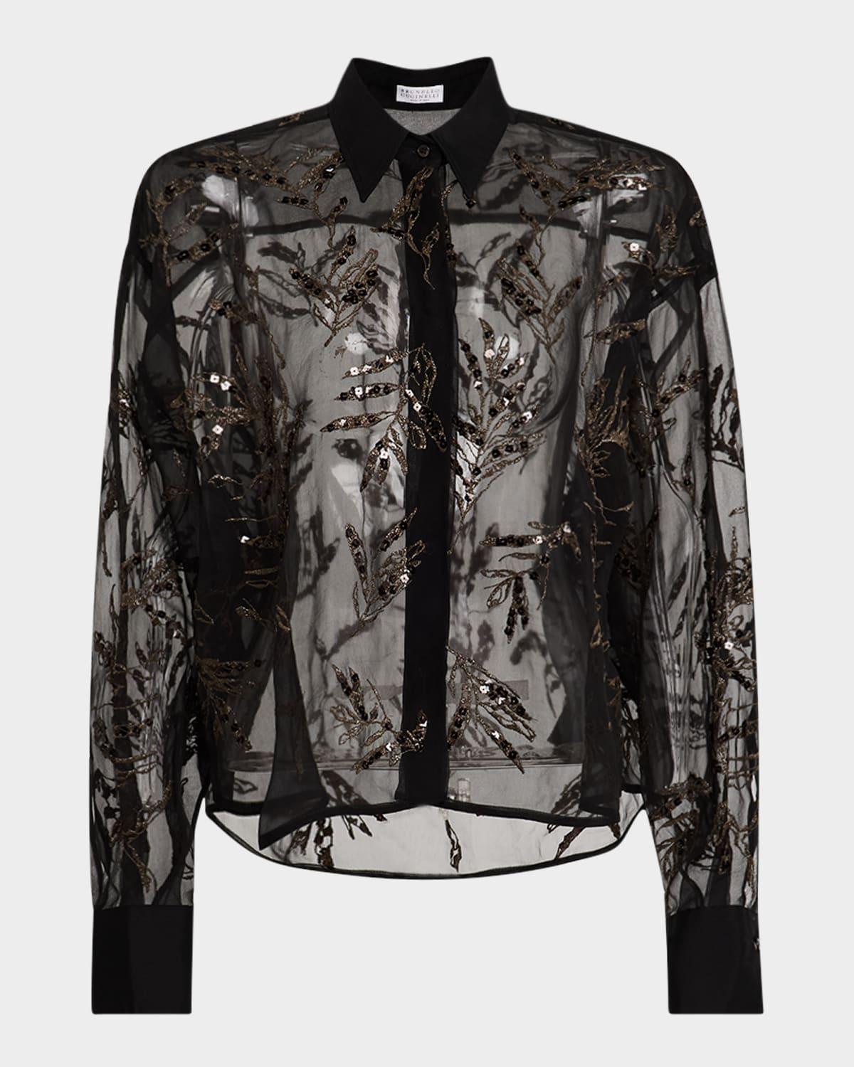 herbarium embroidered crispy silk organza shirt