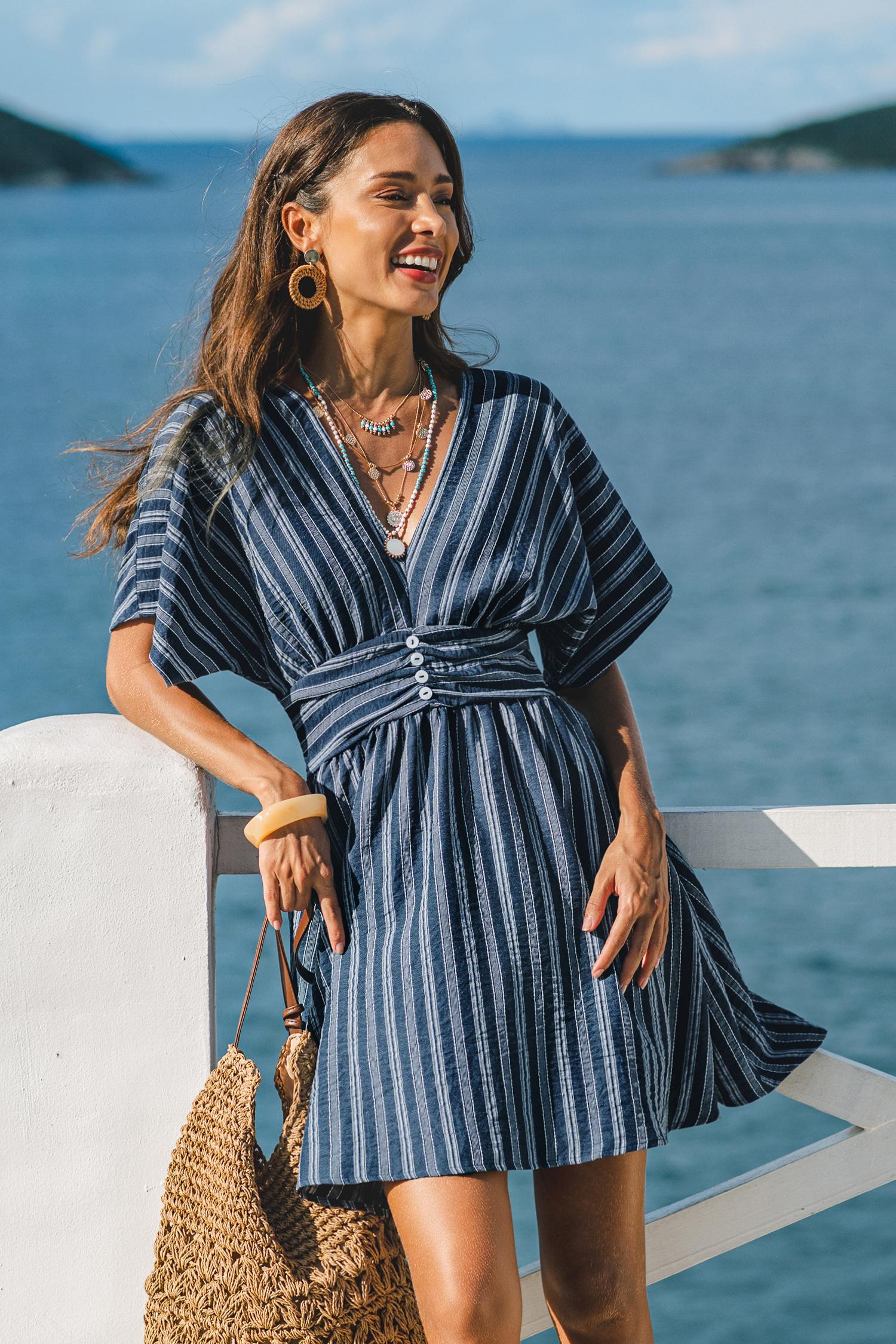 here for it striped mini dress - l
