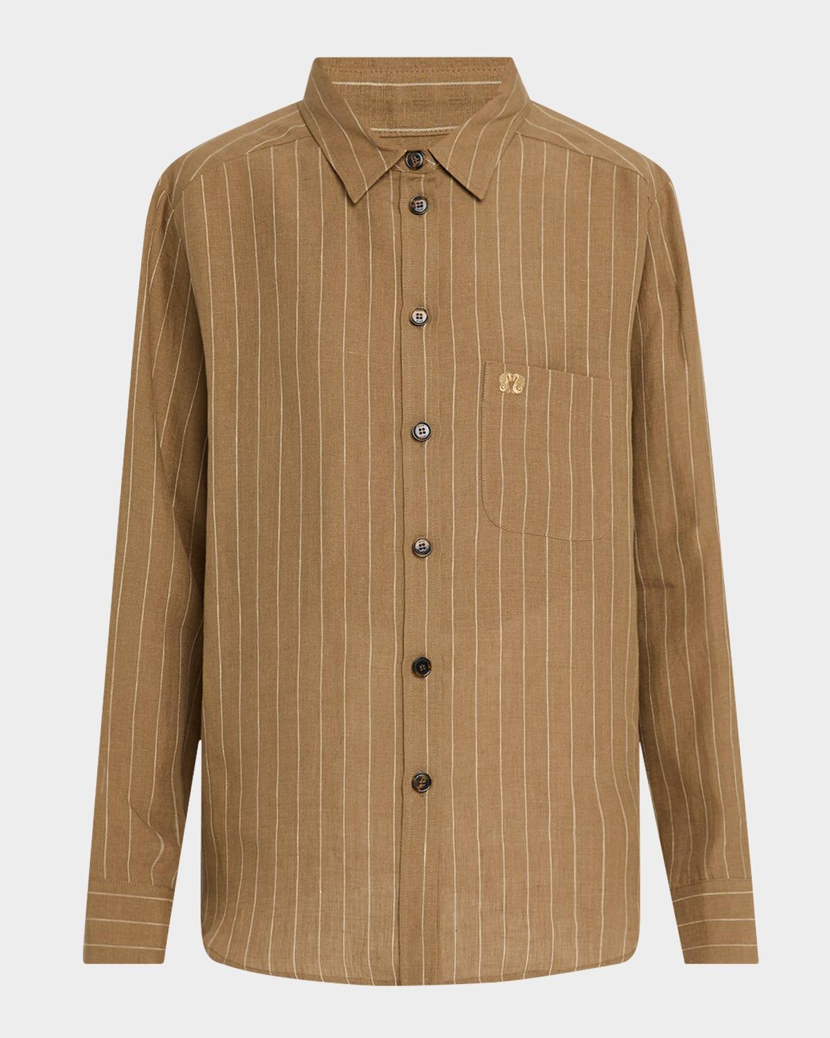 heretique anabas striped linen button-down shirt