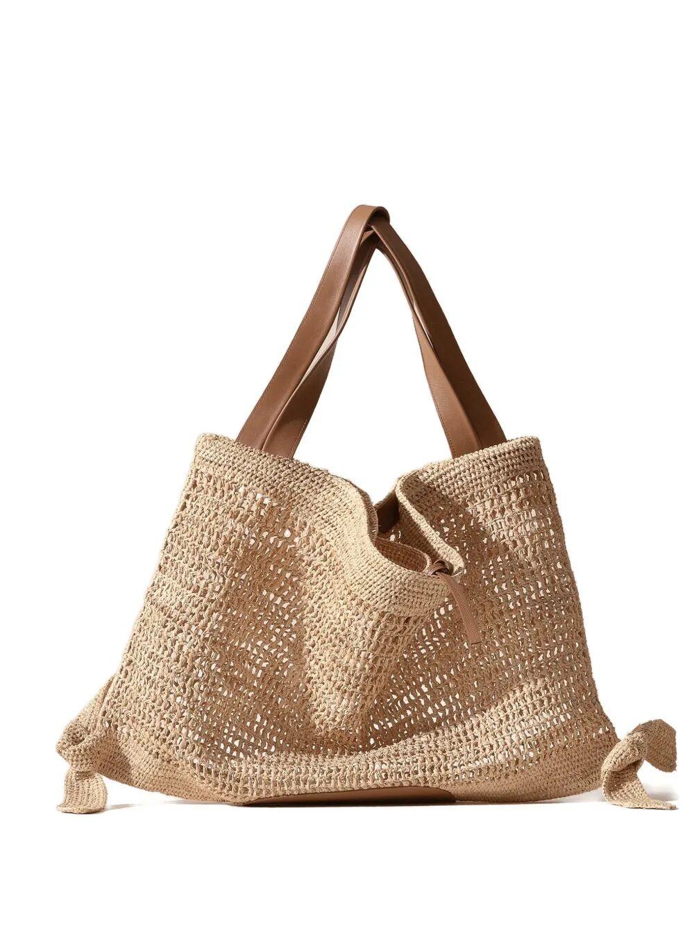 hereu cador raffia mesh brown natural calf leather bag - women