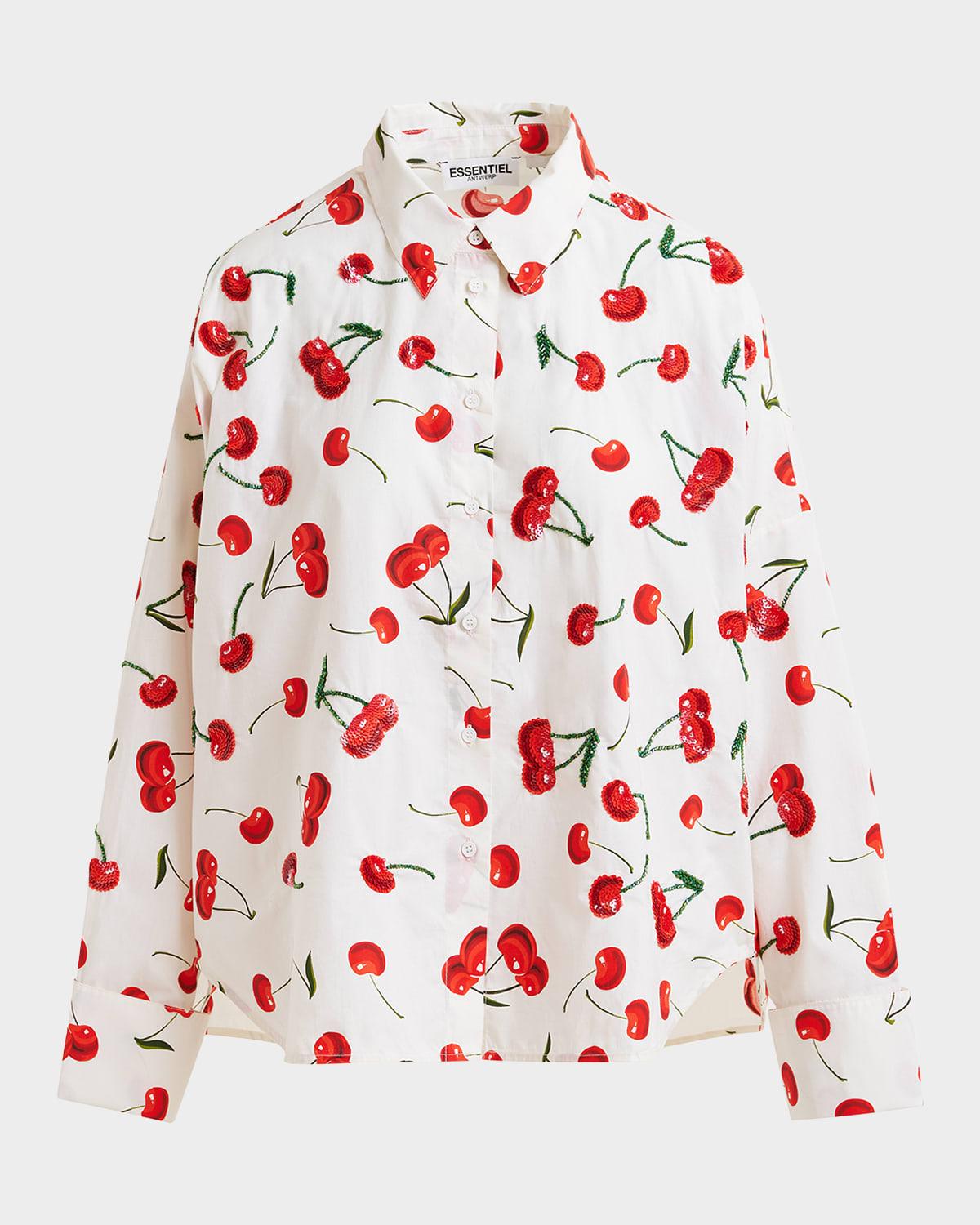 herfst embellished cherry button-front shirt