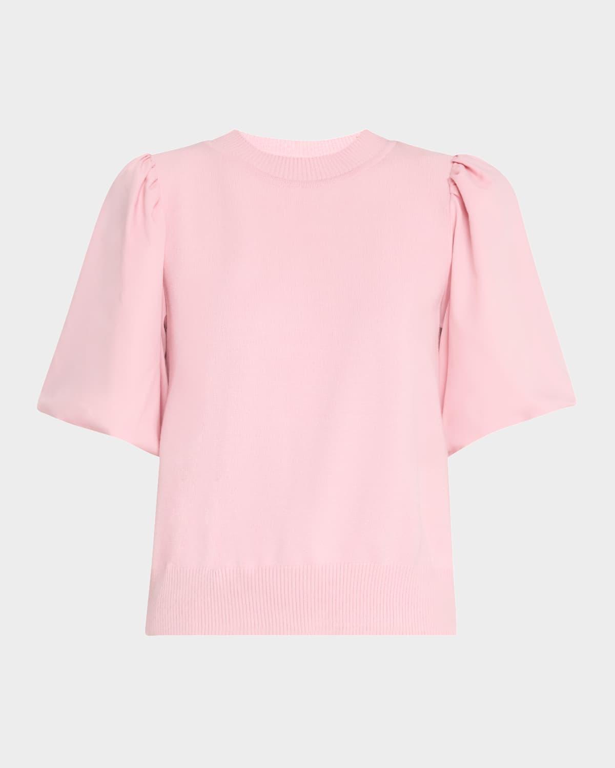 heritage fit puff-sleeve mixed media top