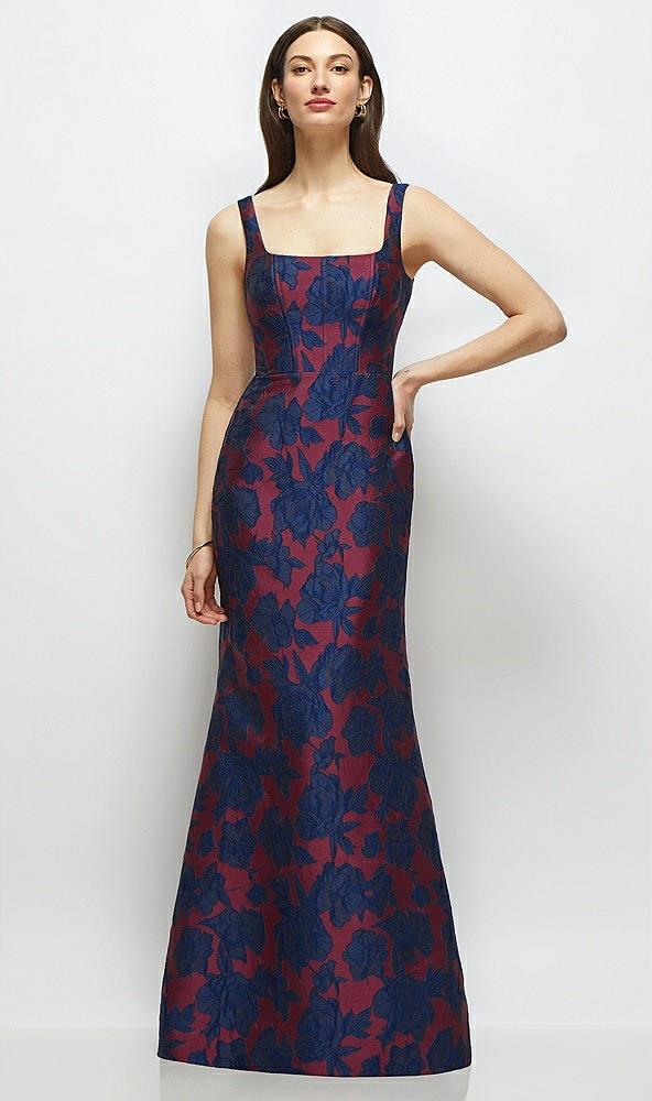 heritage floral jacquard square neck maxi dress with trumpet skirt