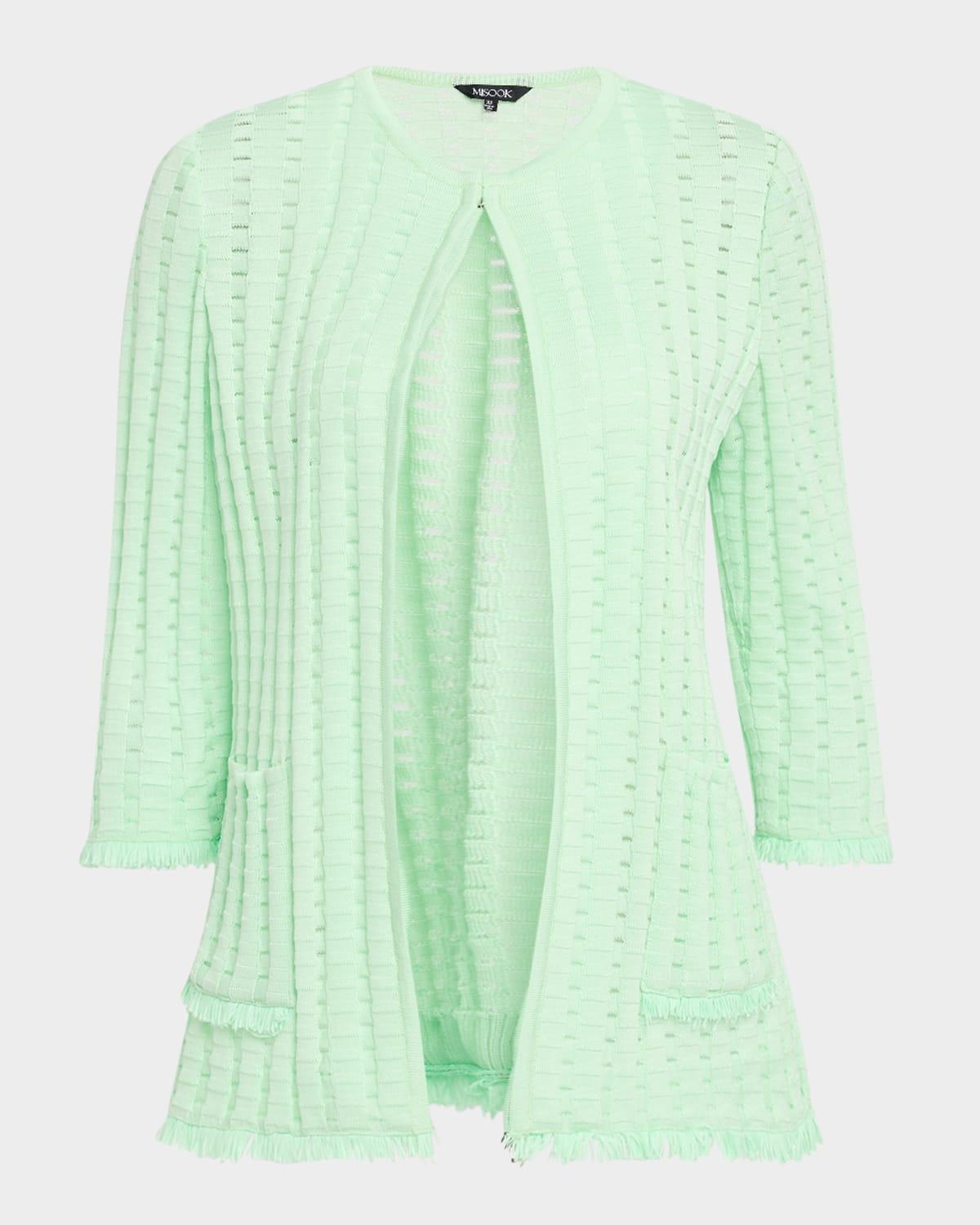 heritage fringe-trim tonal burnout knit jacket