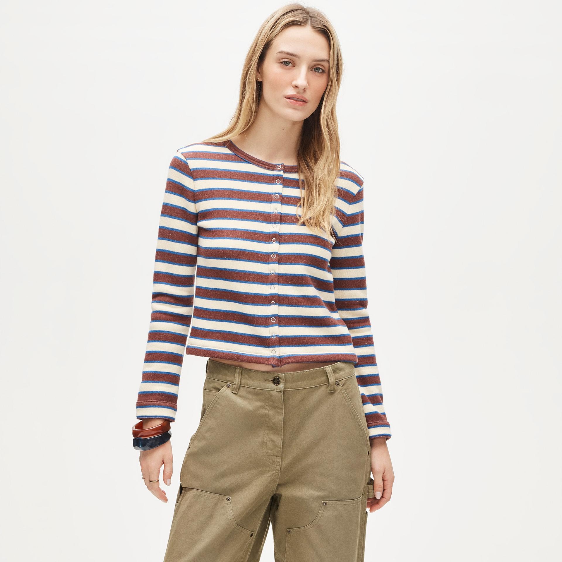 heritage terry cardigan in stripe