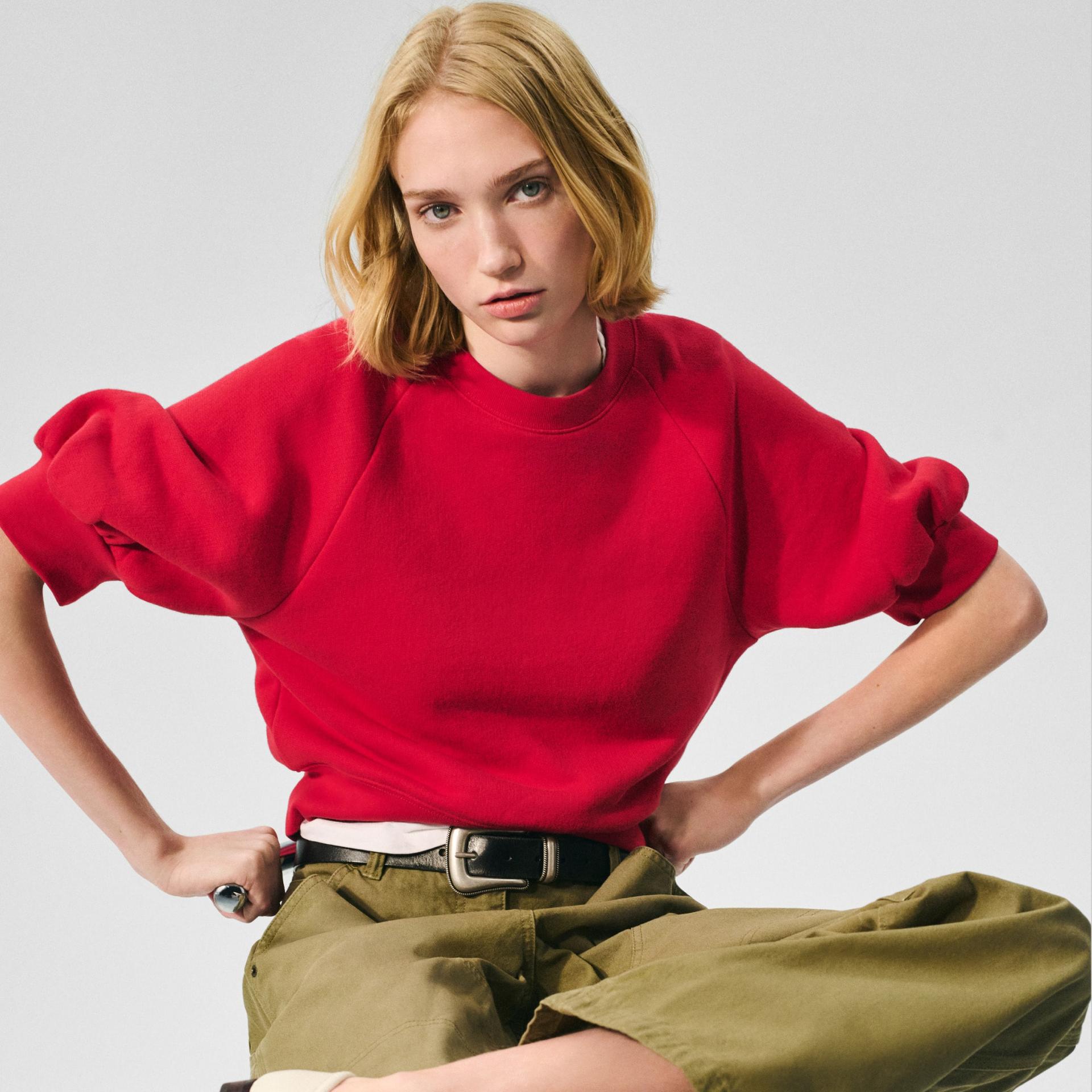 heritage terry puff-sleeve sweatshirt in stripe