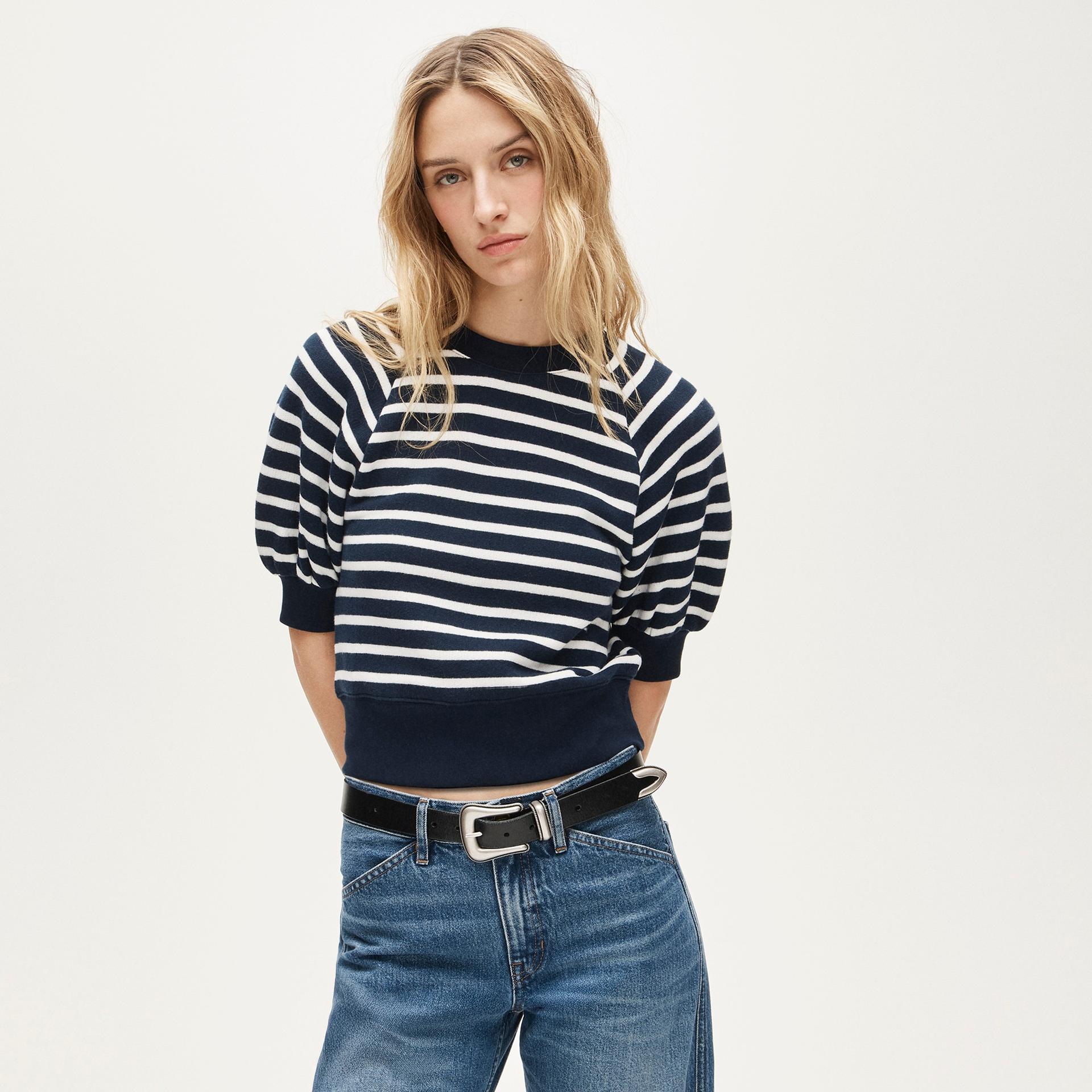 heritage terry puff-sleeve sweatshirt in stripe