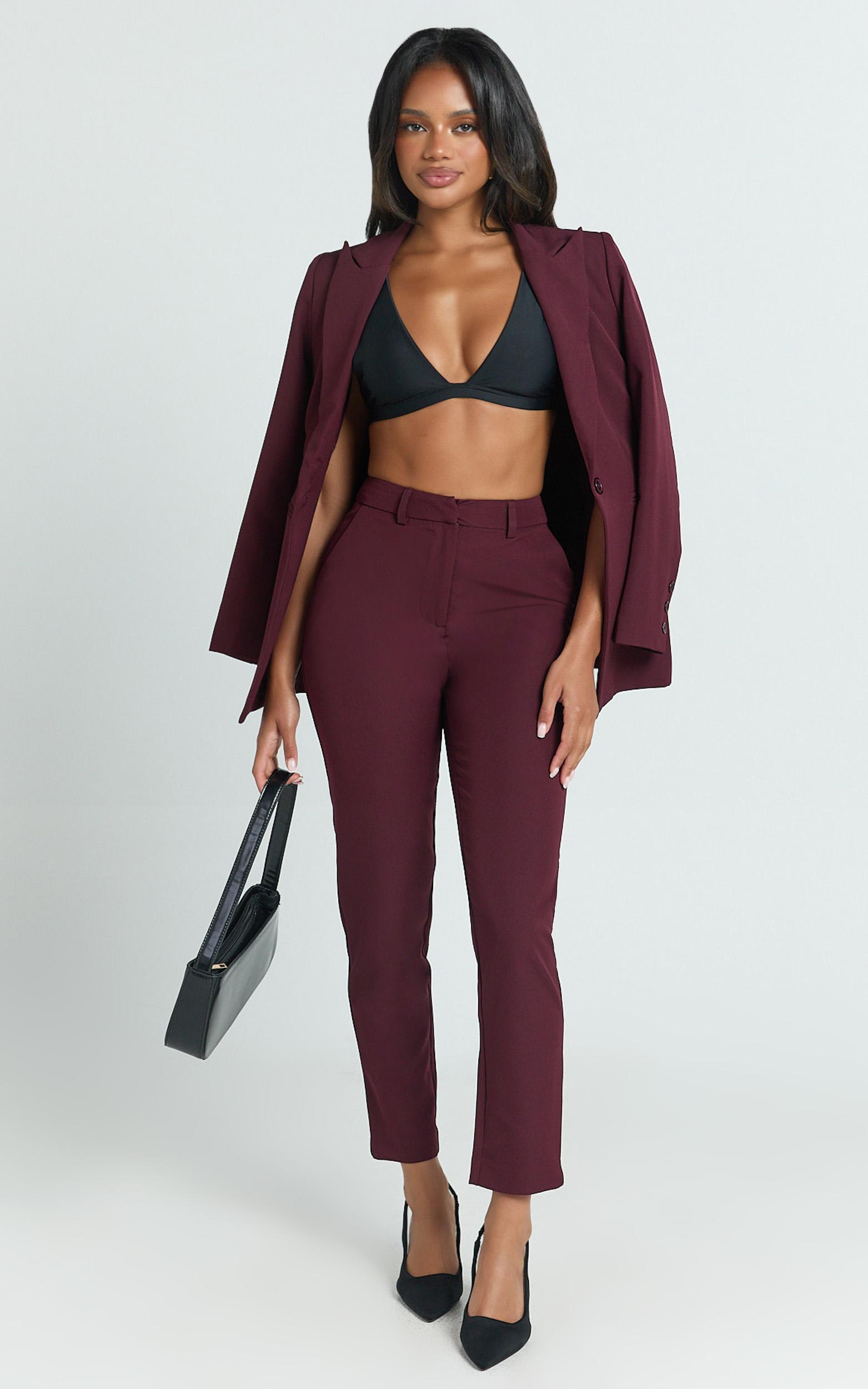 hermie pants - high waisted cropped tailored pants in wine