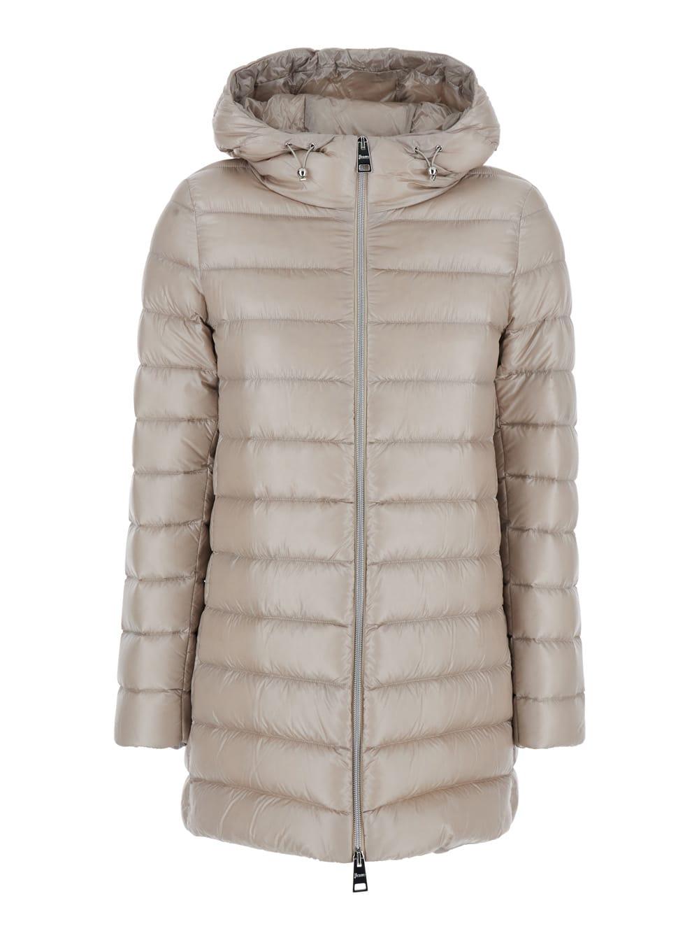 herno beige down jacket with drawstring hood in tech fabric woman
