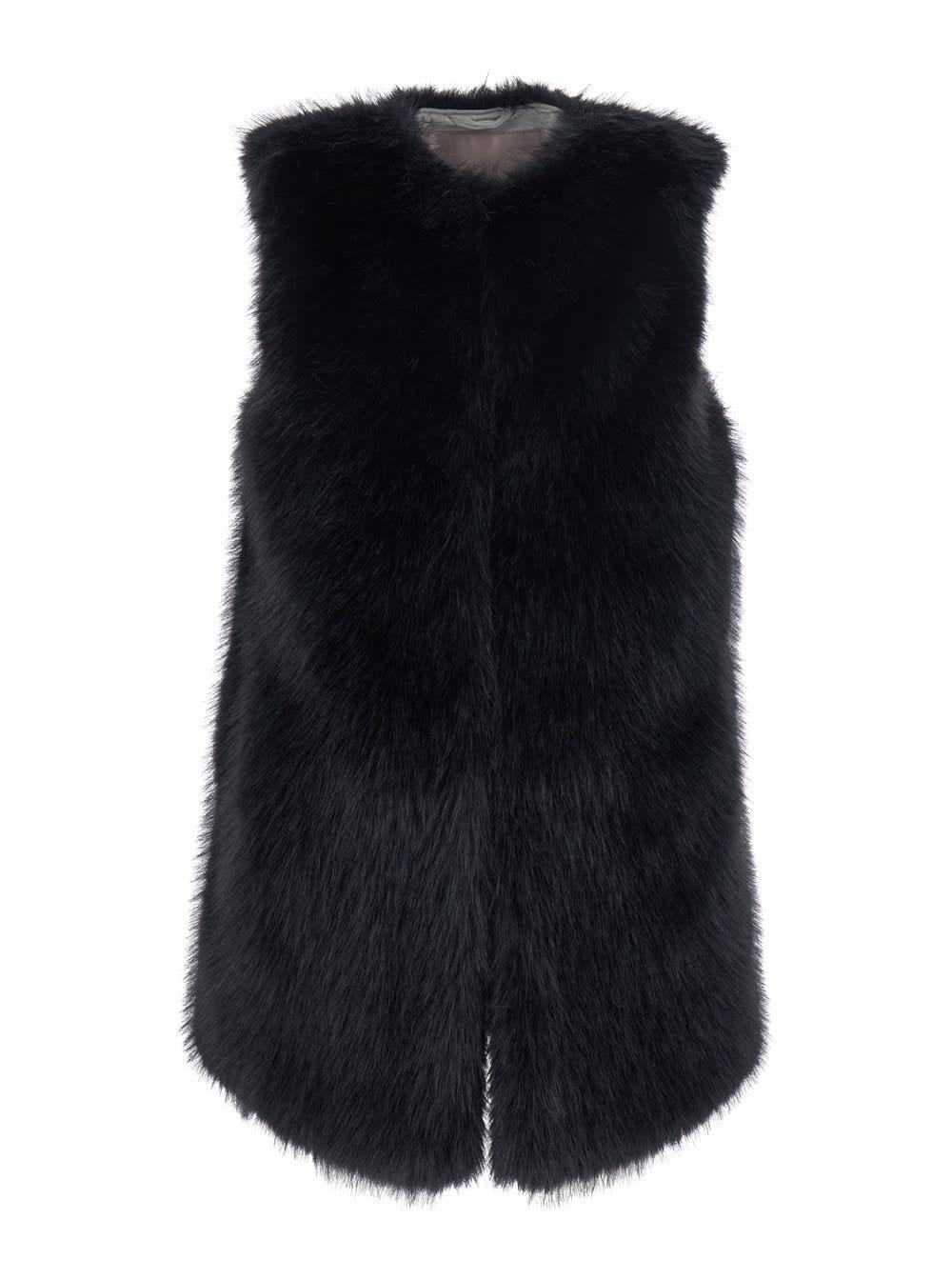 herno black sleeveless vest with concealed closure on the front in ecofur woman