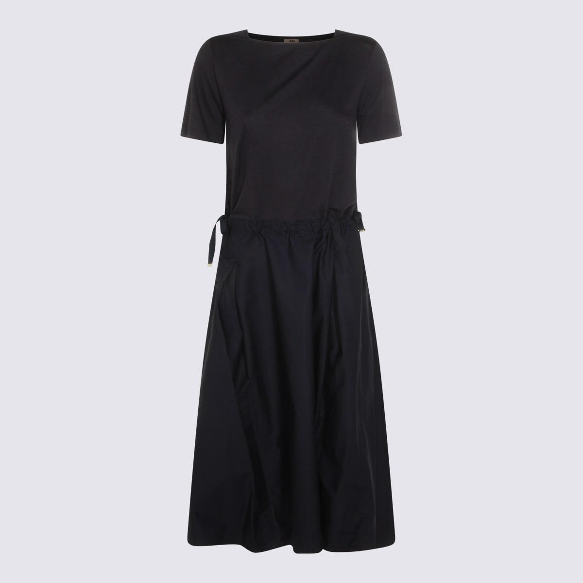 herno blue cotton midi dress