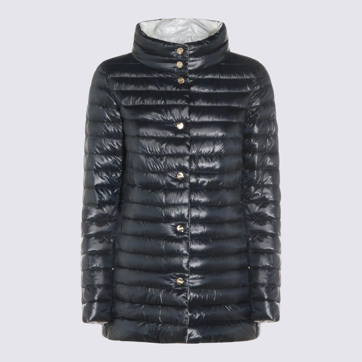 herno blue navy puffer midi down jacket